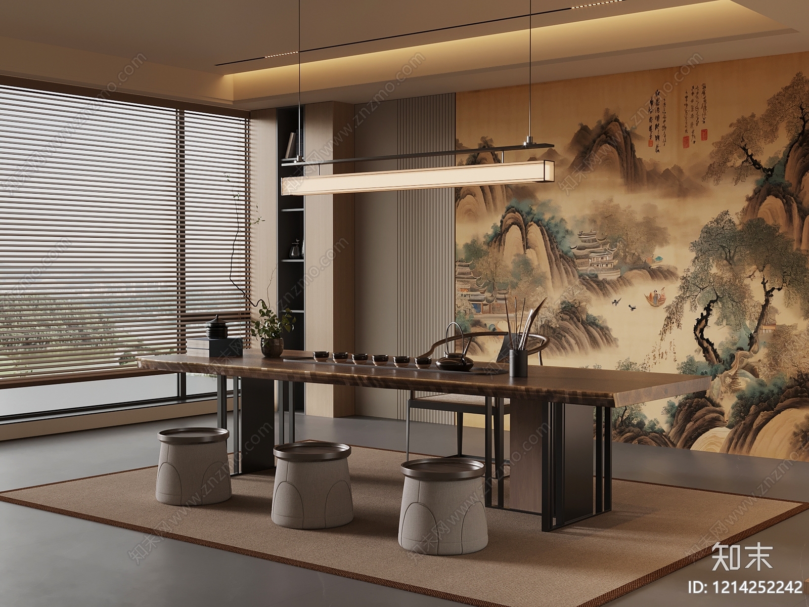 新中式茶室SU模型下载【ID:1214252242】