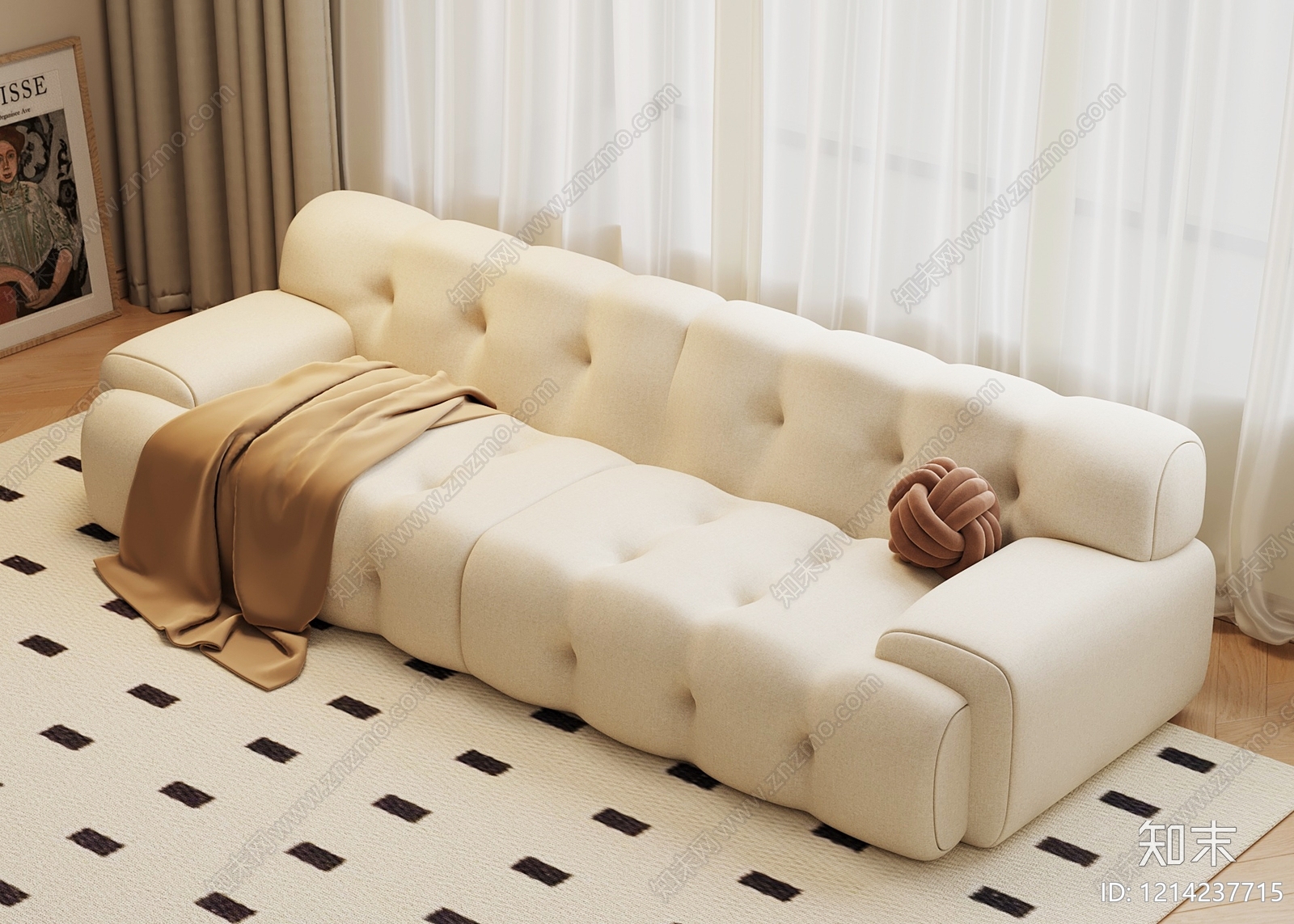 奶油风多人沙发3D模型下载【ID:1214237715】