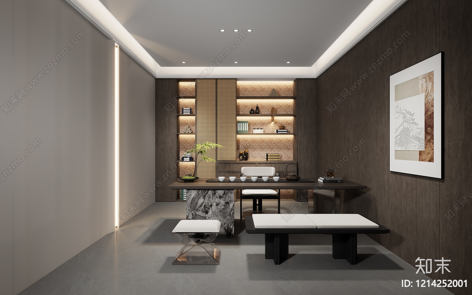 新中式茶室3D模型下载【ID:1214252001】