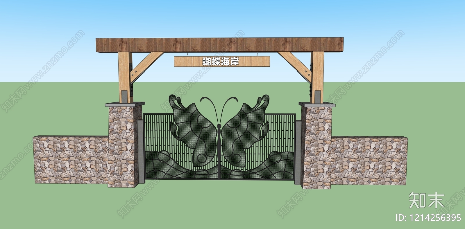 乡村风格入口大门SU模型下载【ID:1214256395】