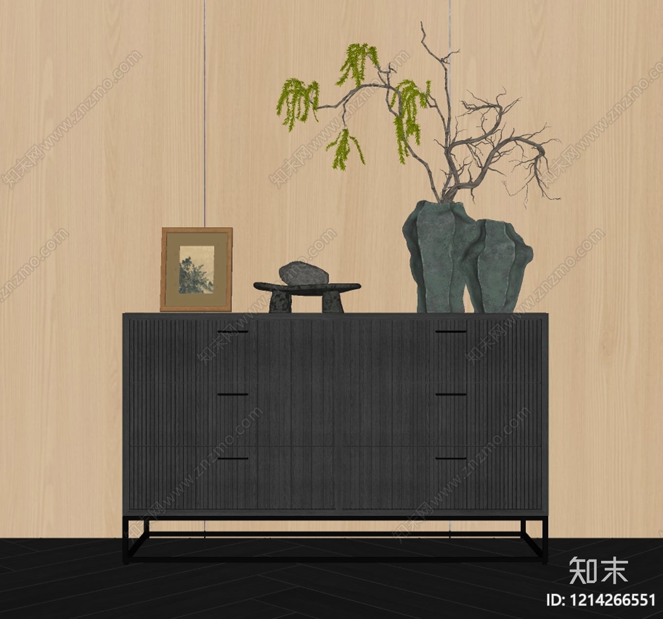 新中式玄关柜SU模型下载【ID:1214266551】