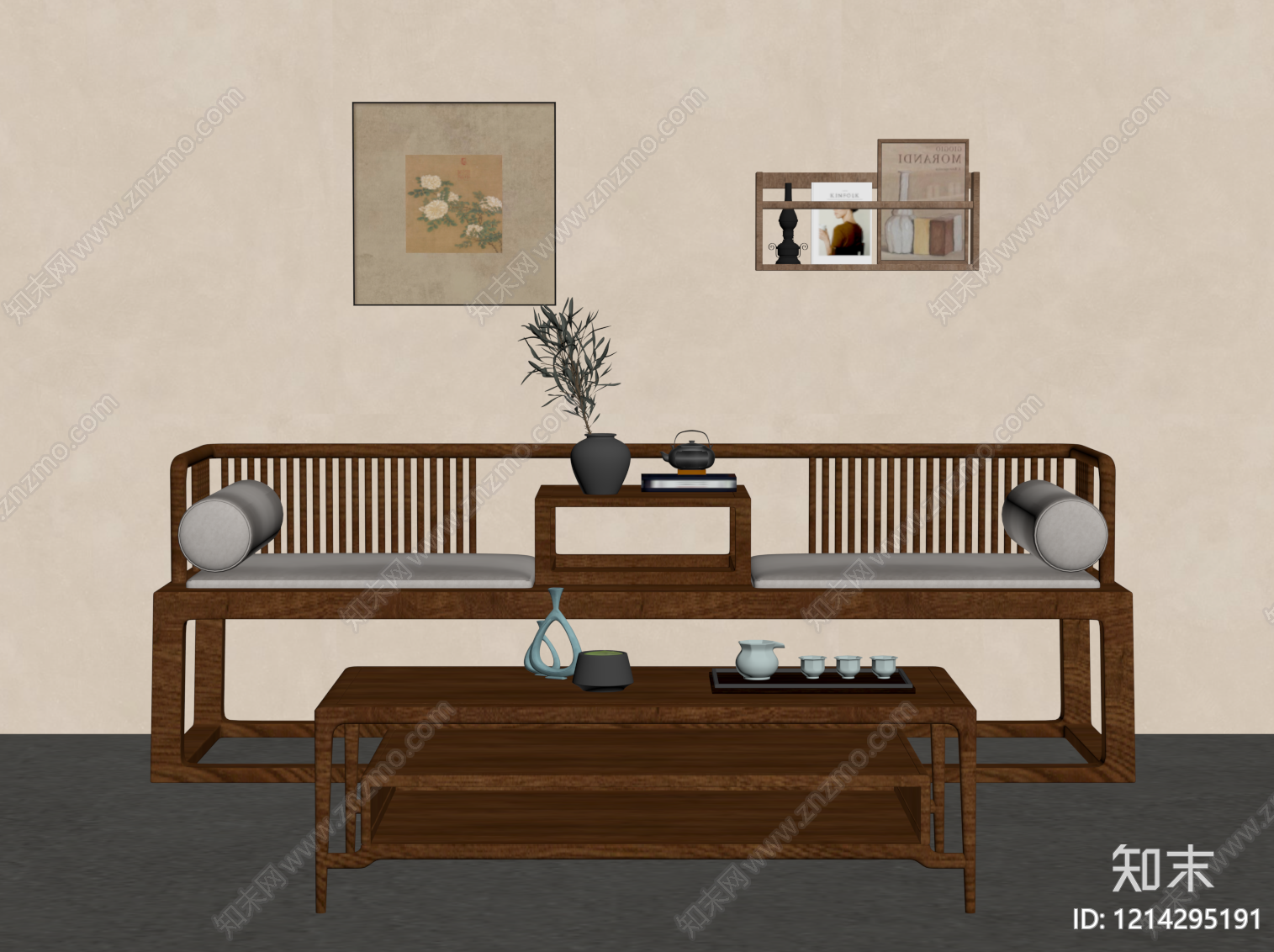 新中式罗汉床SU模型下载【ID:1214295191】
