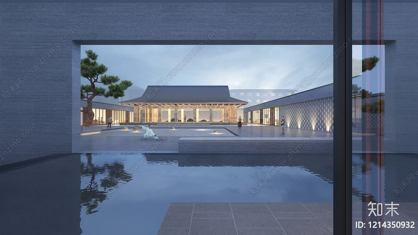 新中式售楼处外观3D模型下载【ID:1214350932】