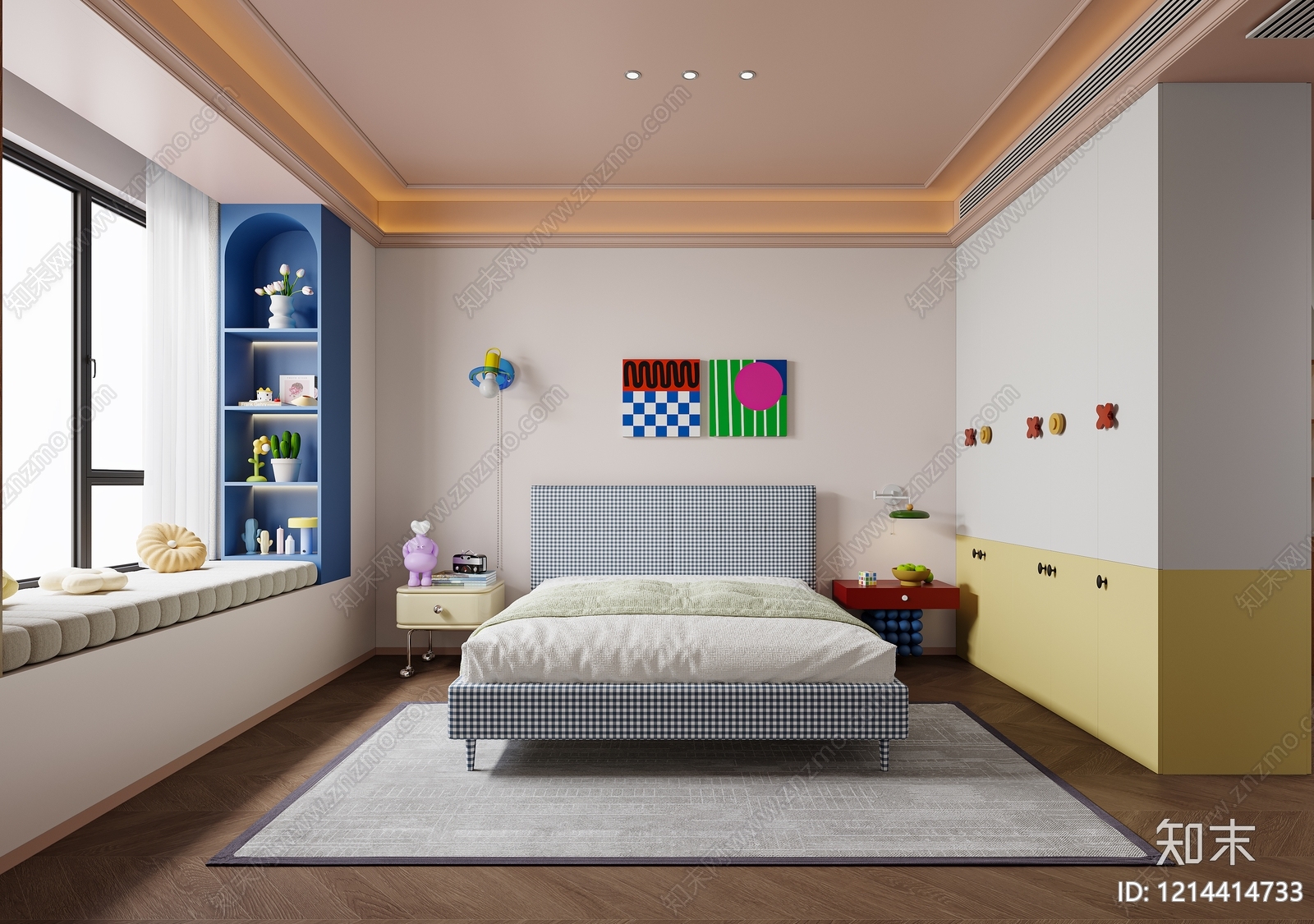 马卡龙风女孩房3D模型下载【ID:1214414733】