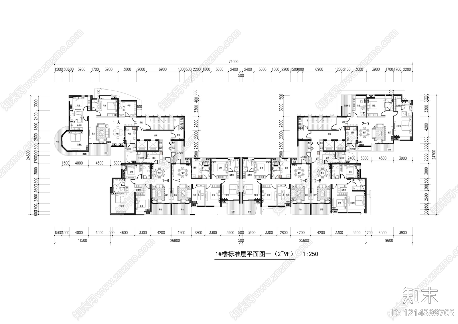 高层住宅cad施工图下载【ID:1214399705】