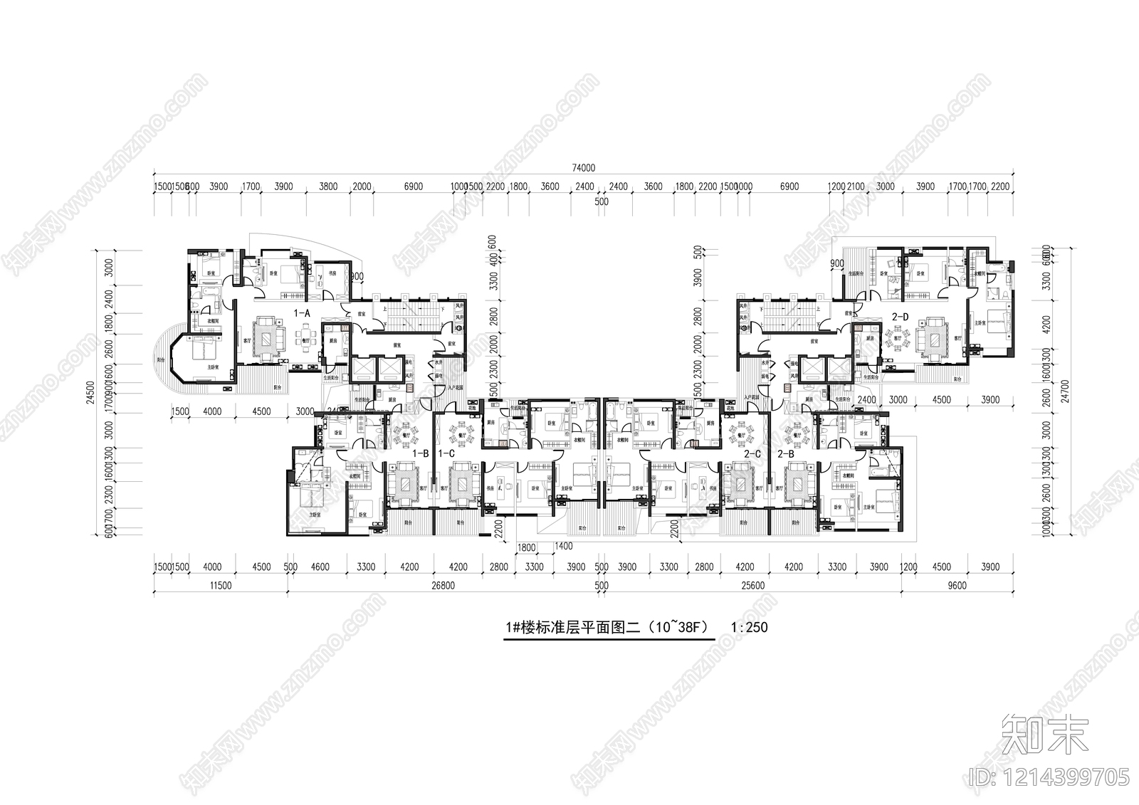 高层住宅cad施工图下载【ID:1214399705】