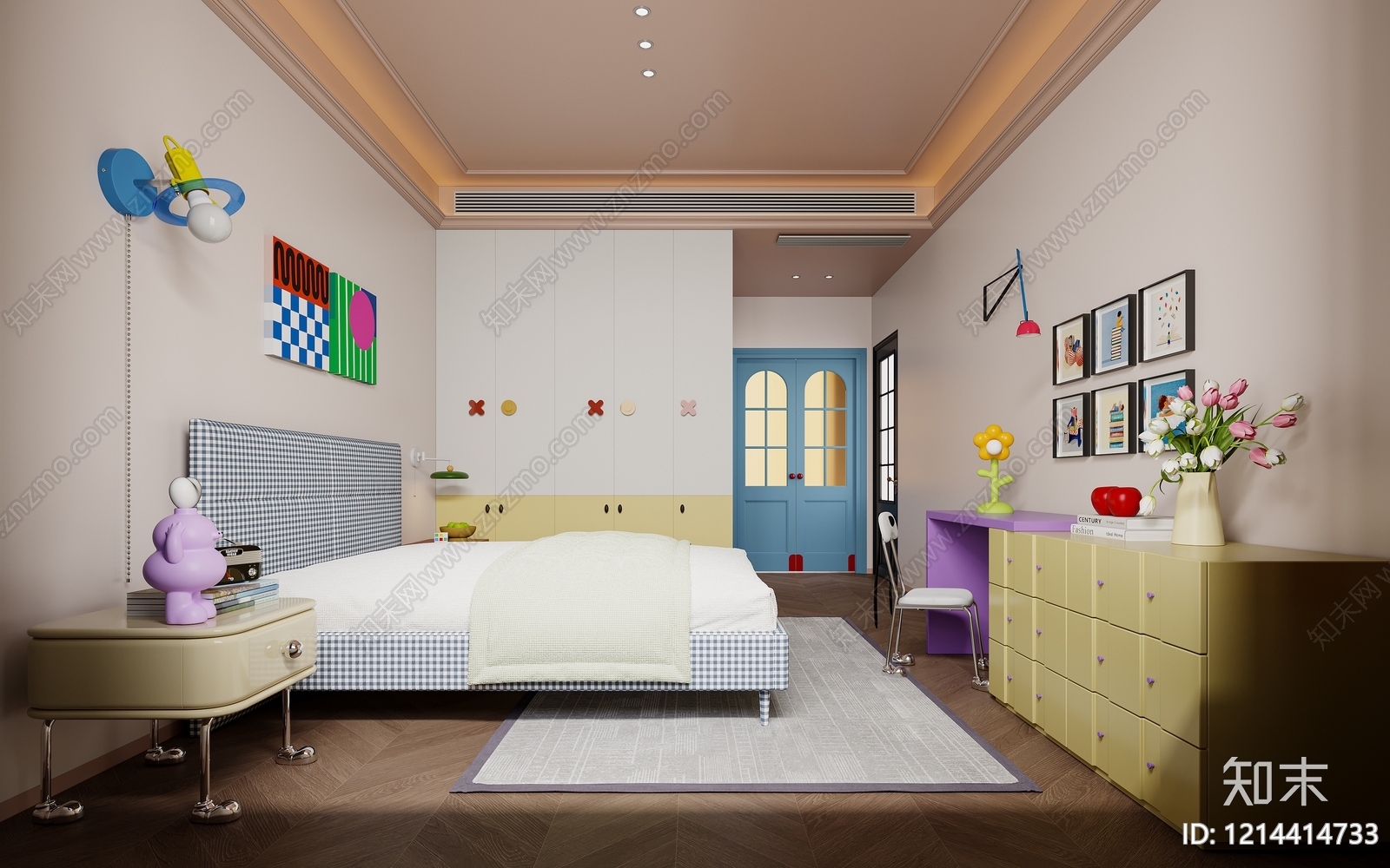 马卡龙风女孩房3D模型下载【ID:1214414733】