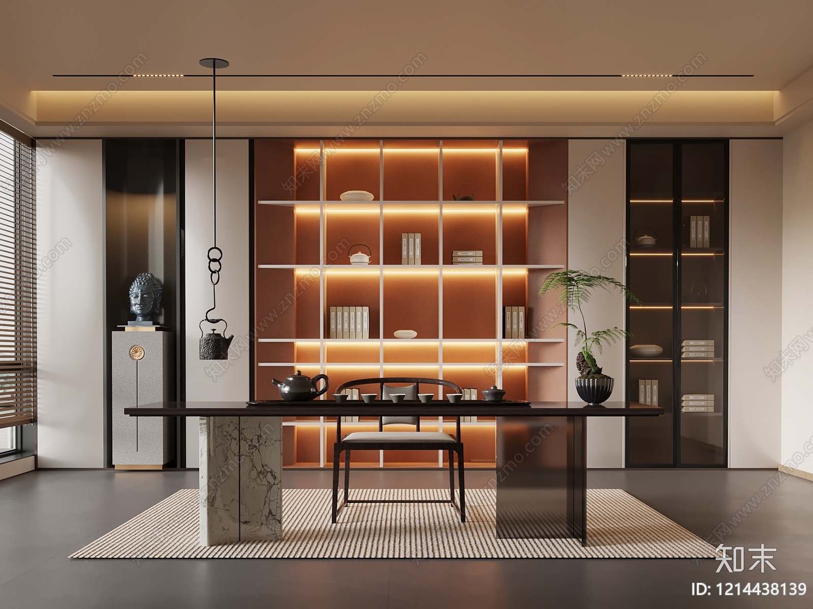 新中式茶室SU模型下载【ID:1214438139】