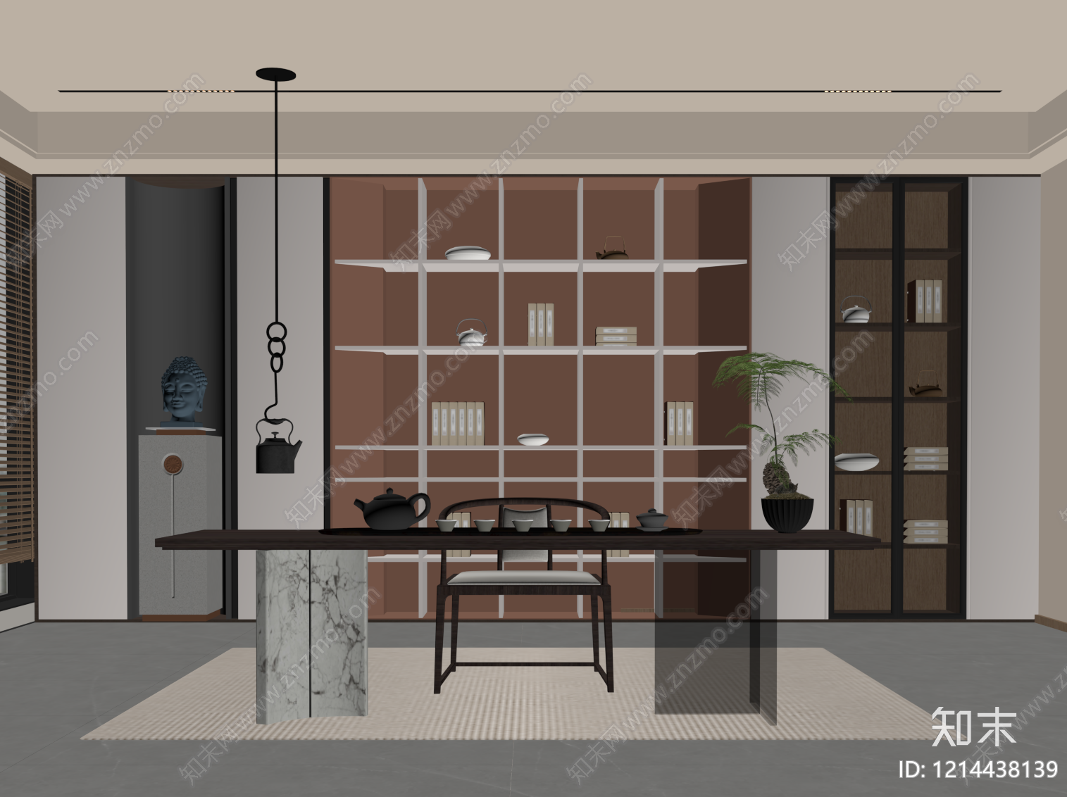 新中式茶室SU模型下载【ID:1214438139】