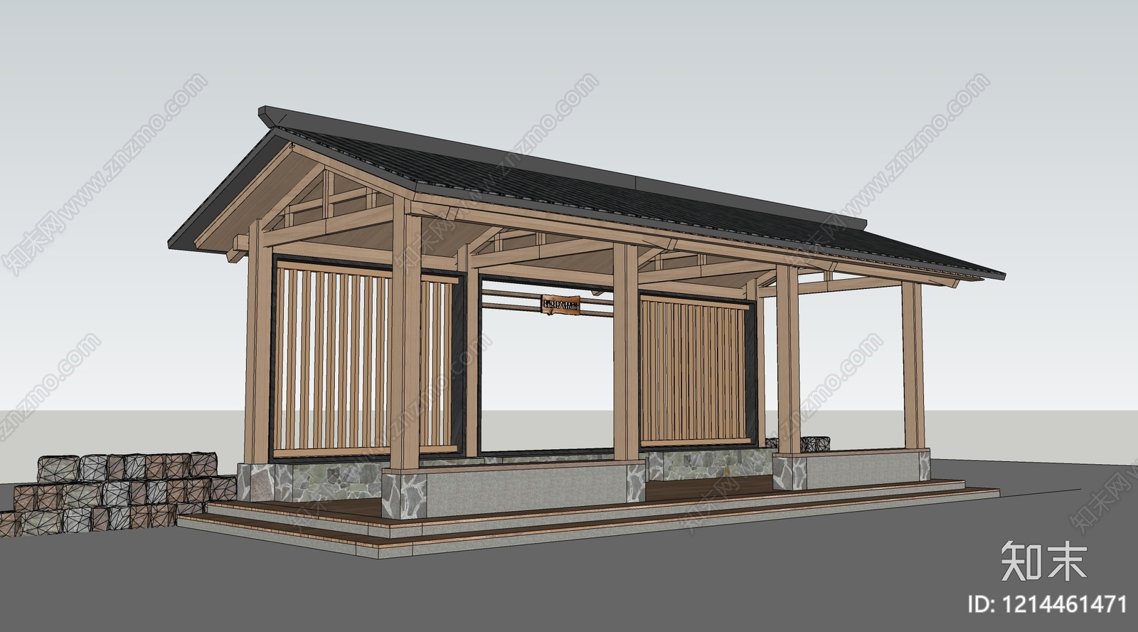 日式亭子SU模型下载【ID:1214461471】