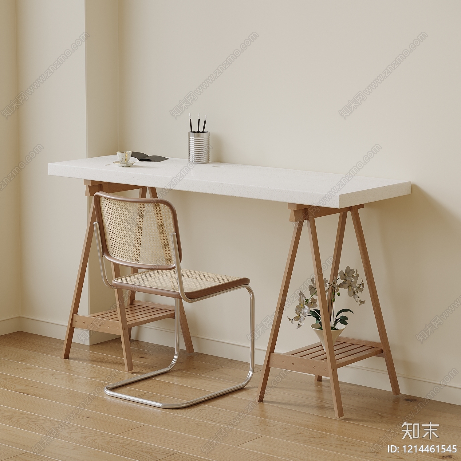 奶油风书桌椅SU模型下载【ID:1214461545】