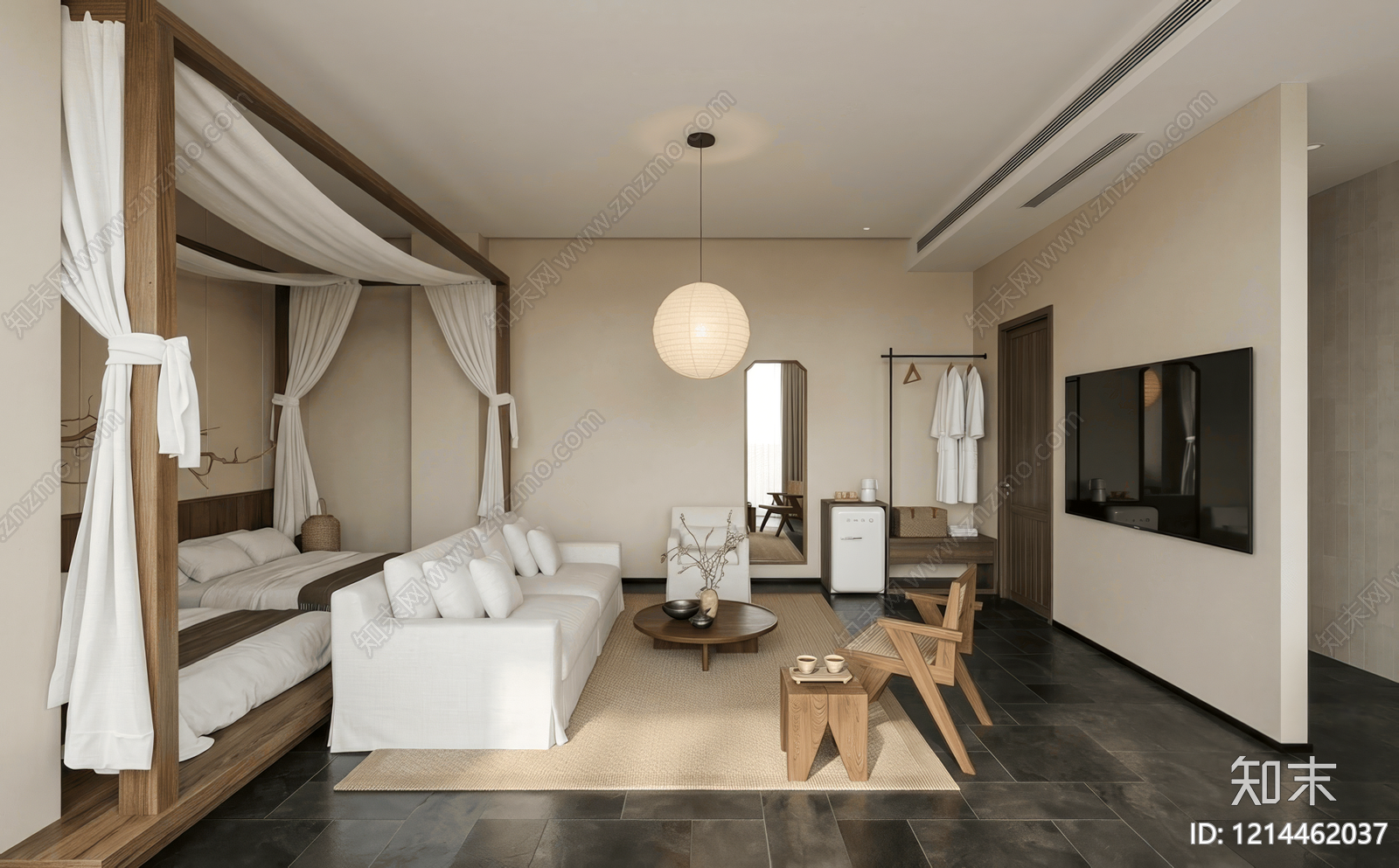 日式禅意宋式客厅3D模型下载【ID:1214462037】