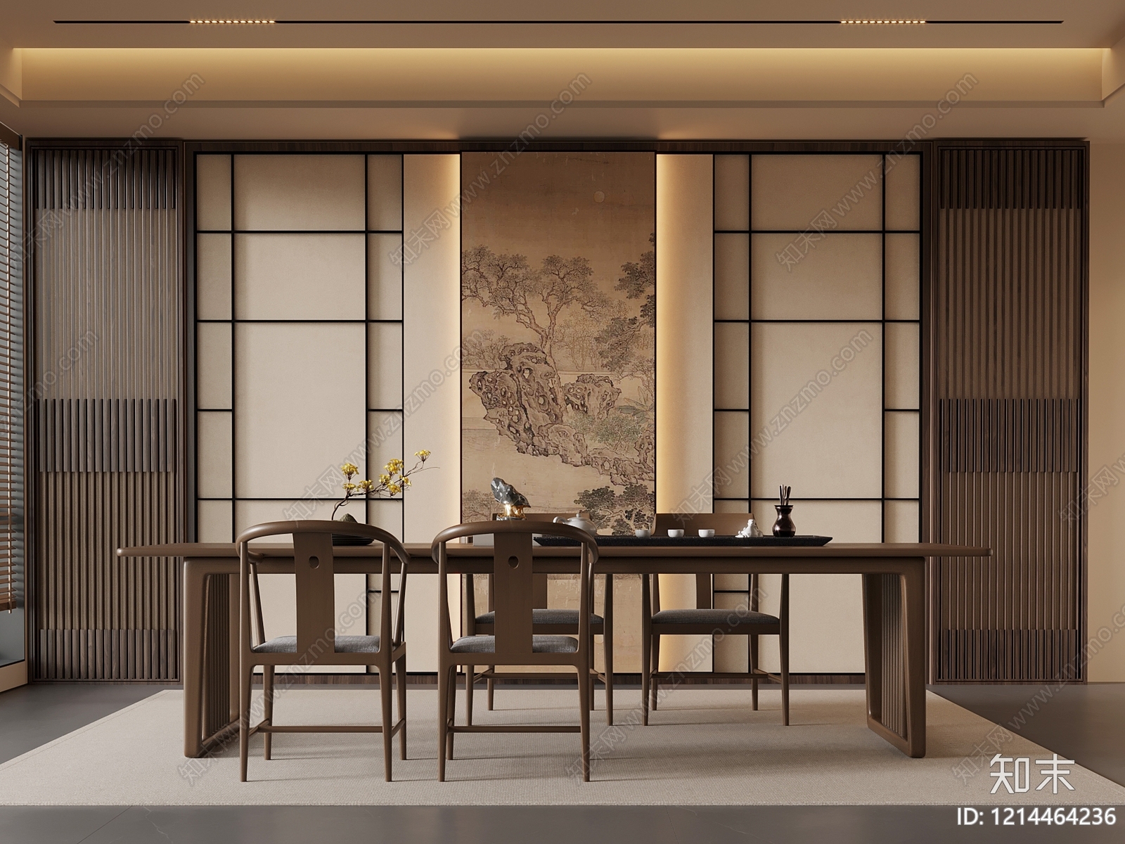 新中式茶室SU模型下载【ID:1214464236】