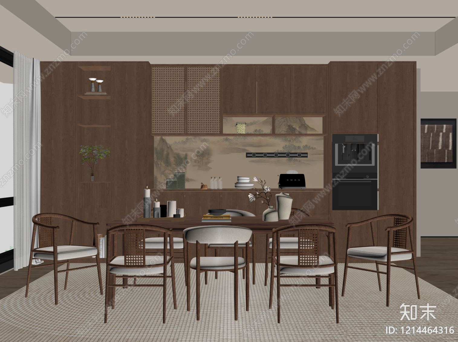 新中式家居餐厅SU模型下载【ID:1214464316】