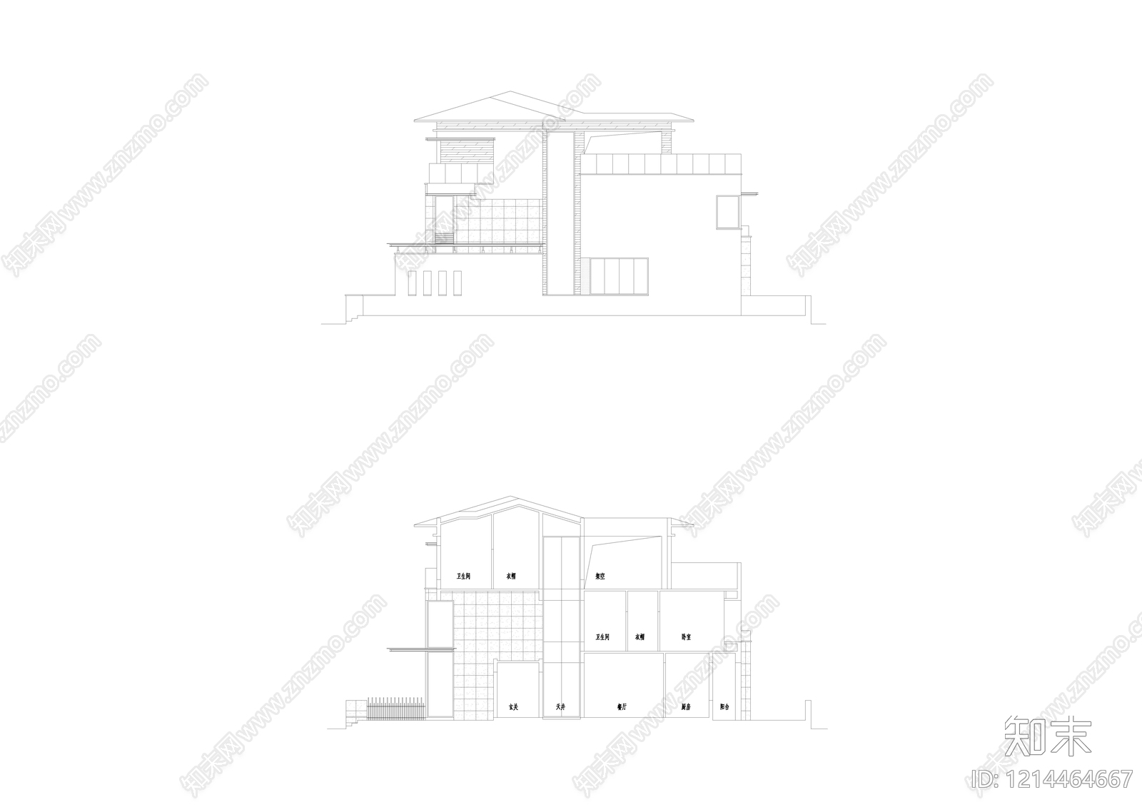 美式别墅建筑cad施工图下载【ID:1214464667】