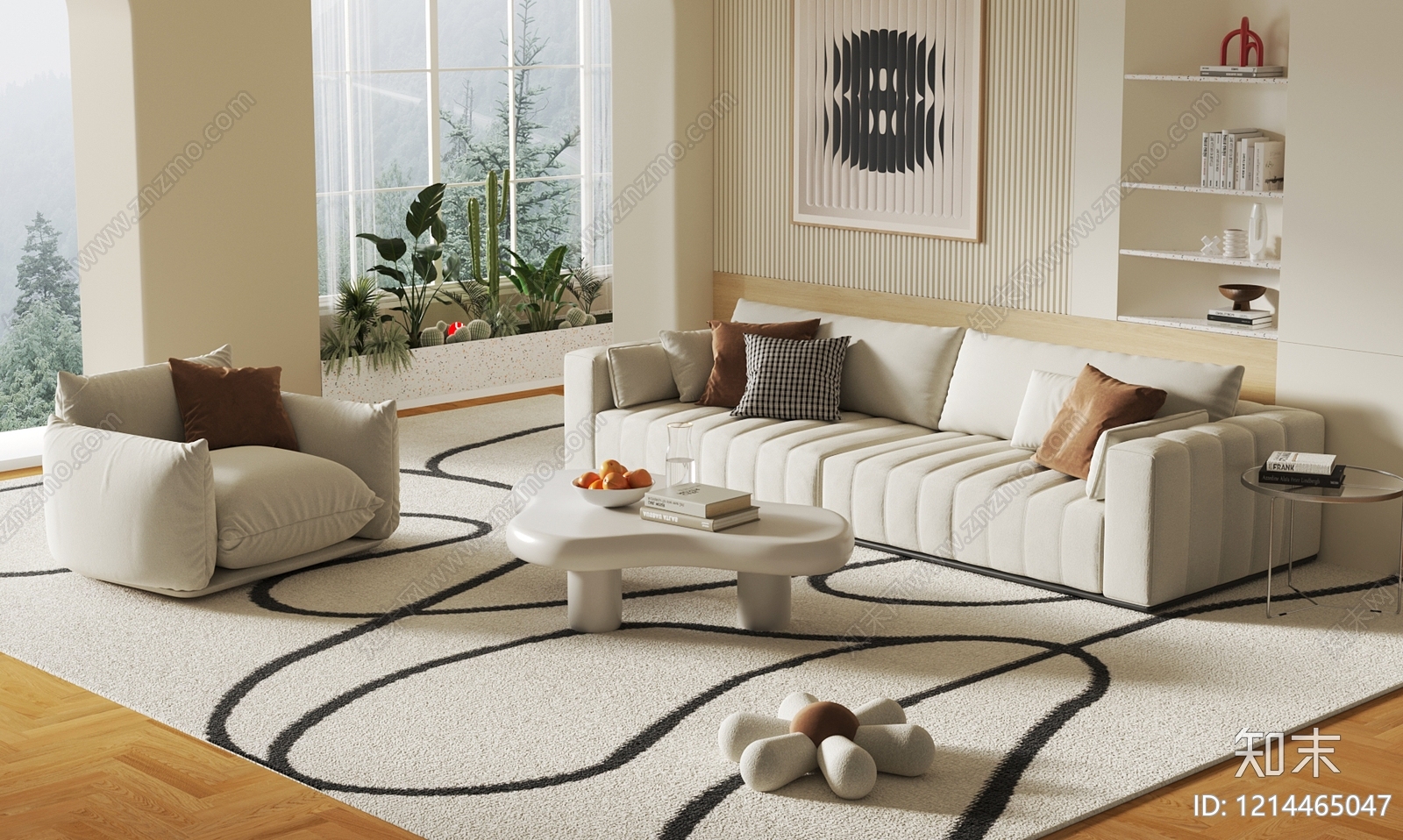 奶油风家居客厅3D模型下载【ID:1214465047】