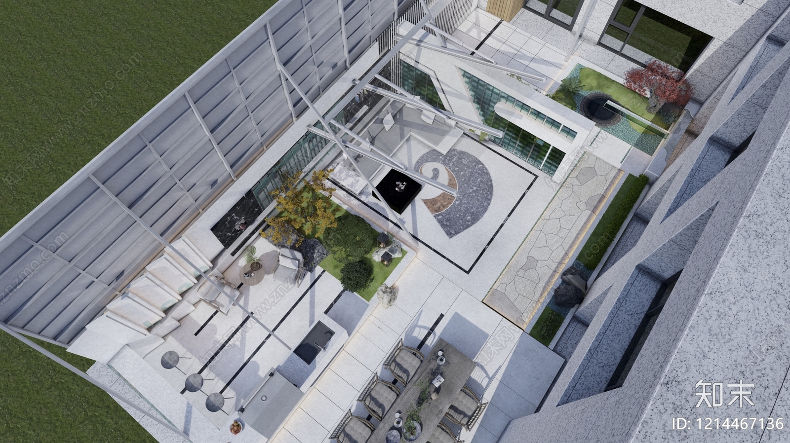 新中式别墅庭院SU模型下载【ID:1214467136】