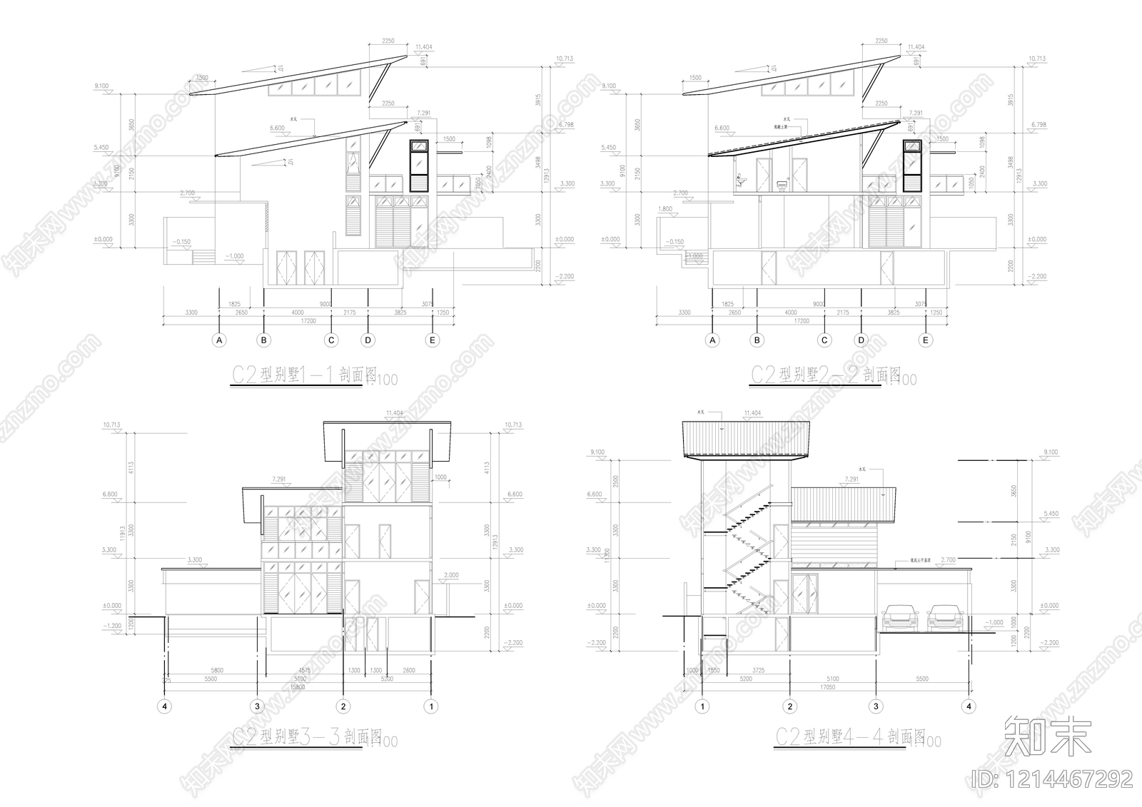 现代别墅建筑cad施工图下载【ID:1214467292】