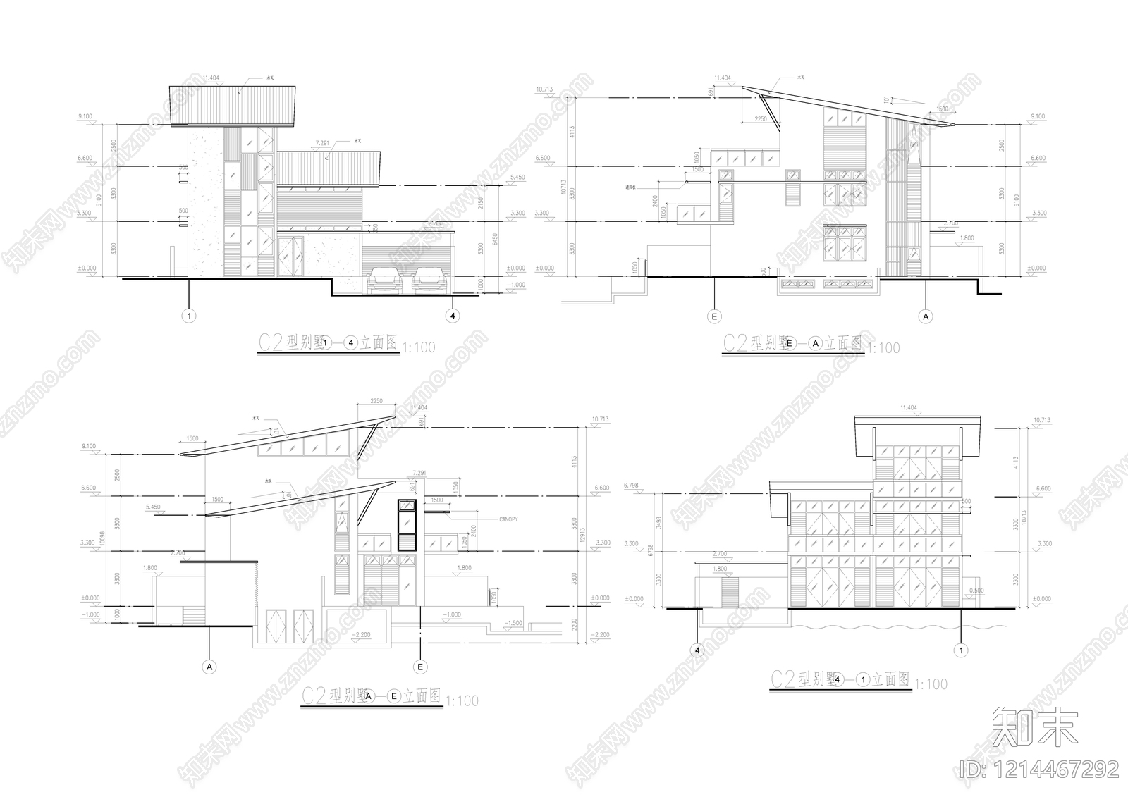 现代别墅建筑cad施工图下载【ID:1214467292】
