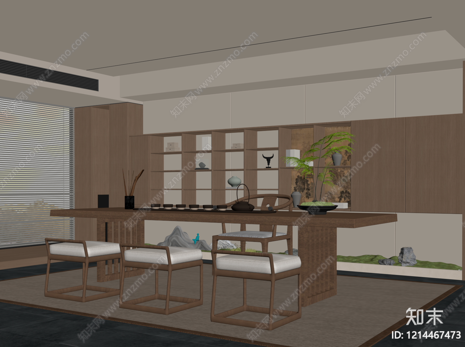 新中式茶室SU模型下载【ID:1214467473】