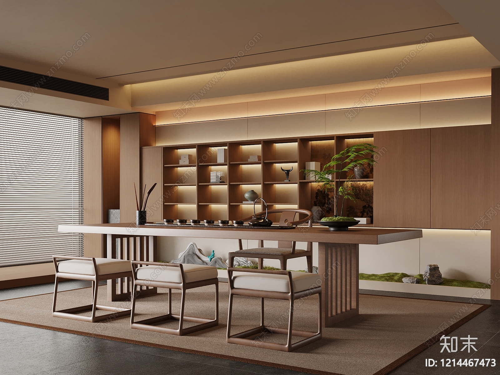 新中式茶室SU模型下载【ID:1214467473】