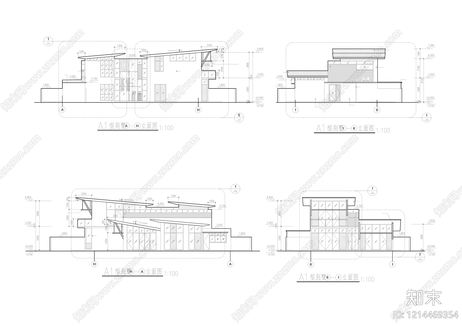 现代别墅建筑cad施工图下载【ID:1214469354】