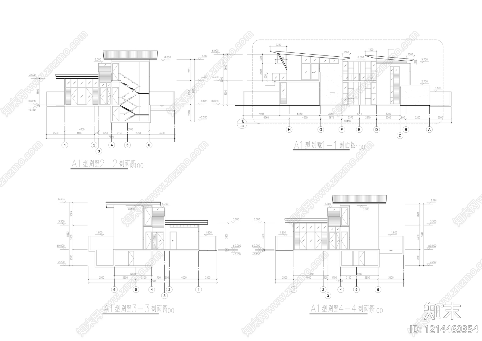 现代别墅建筑cad施工图下载【ID:1214469354】