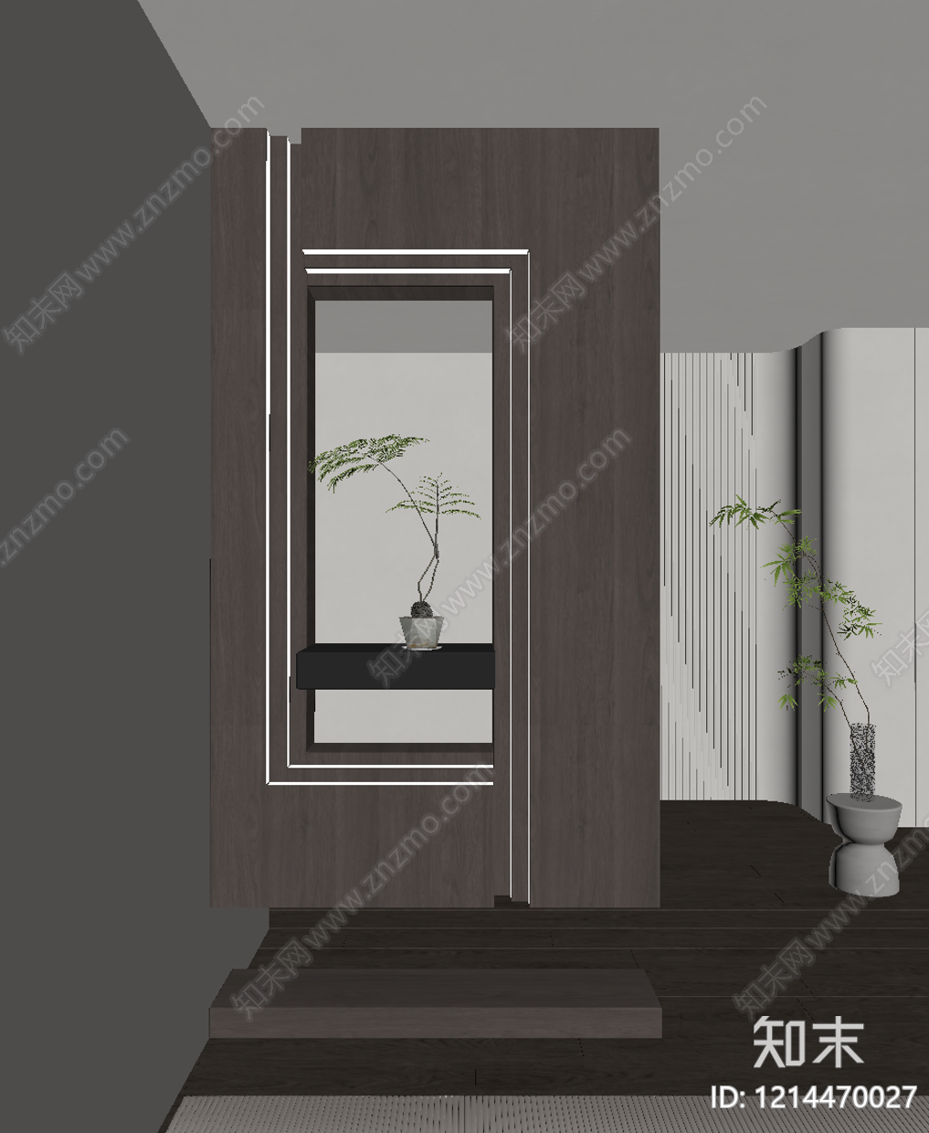 新中式玄关隔断SU模型下载【ID:1214470027】
