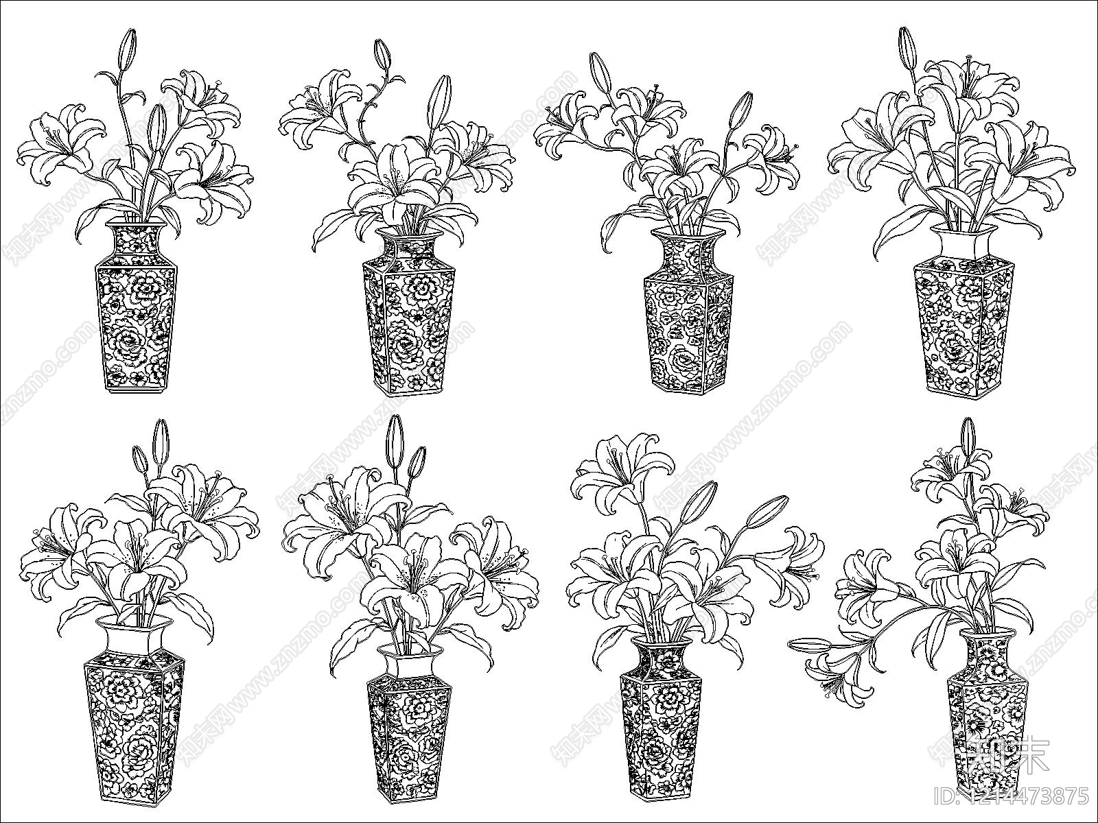 新中式花施工图下载【ID:1214473875】