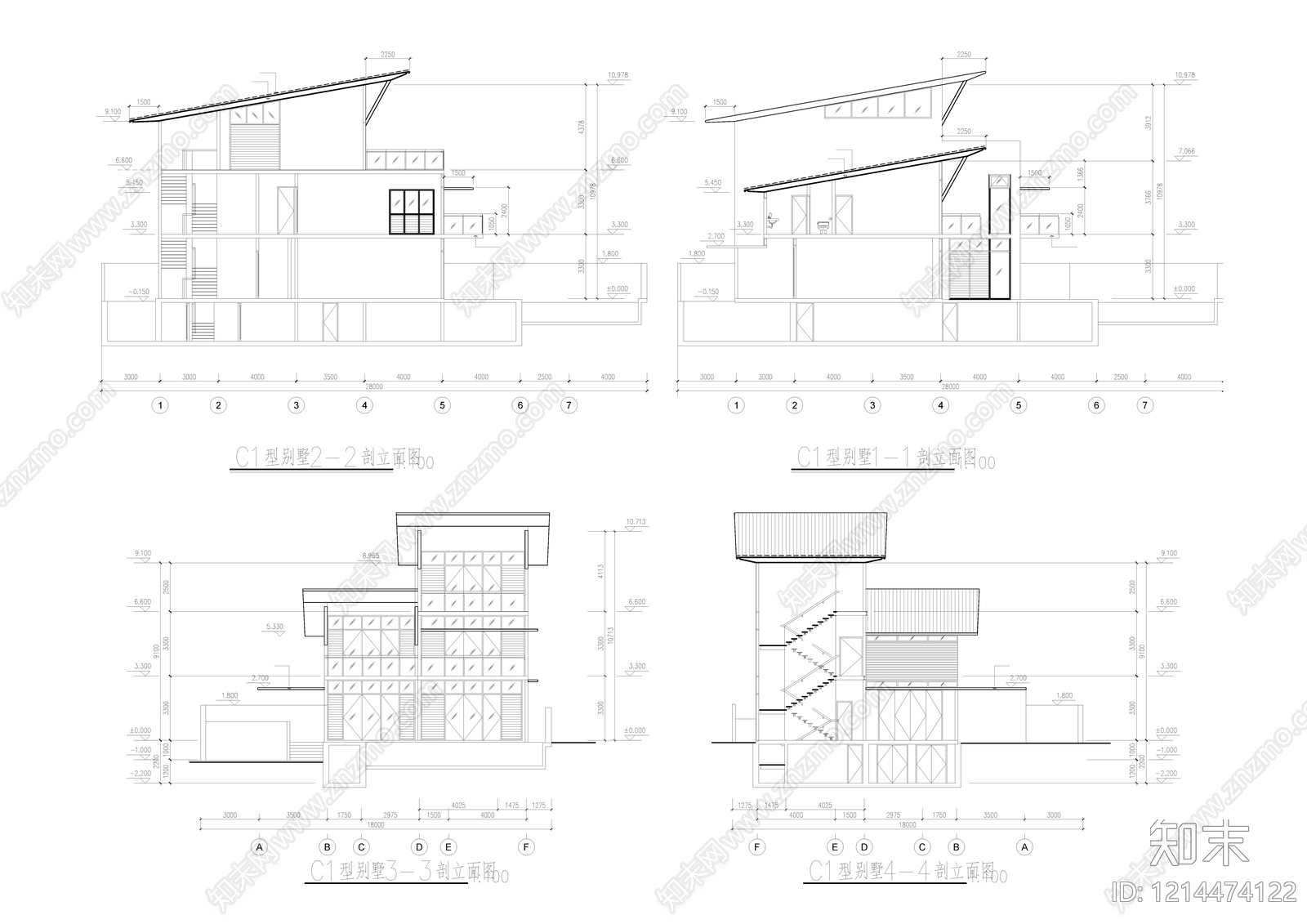 现代别墅建筑cad施工图下载【ID:1214474122】