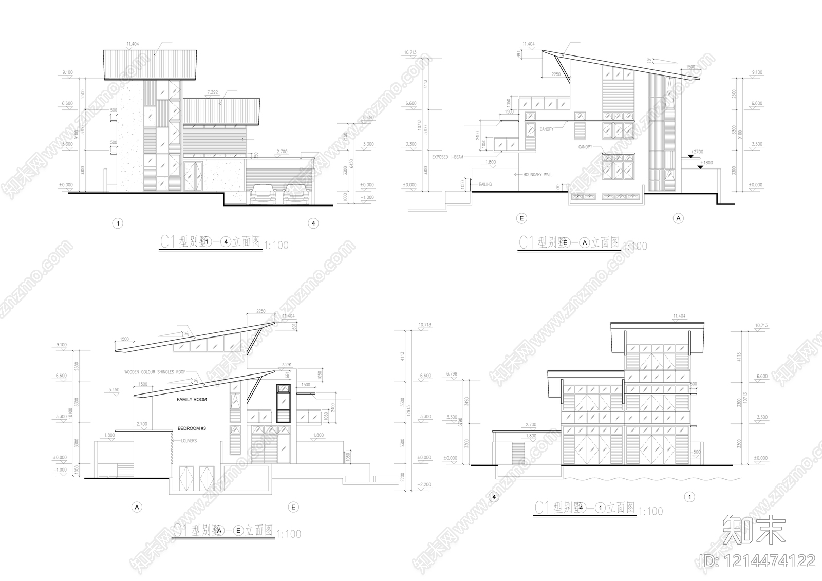 现代别墅建筑cad施工图下载【ID:1214474122】