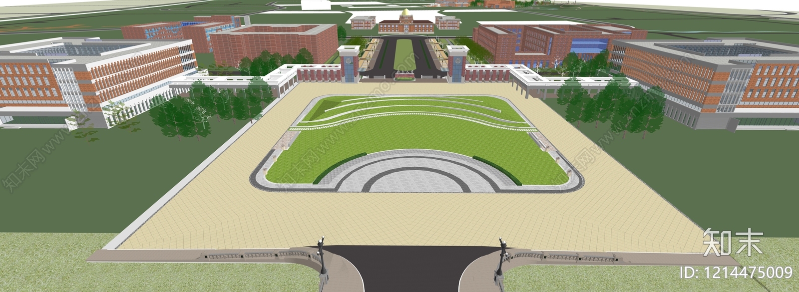 现代主义学校建筑SU模型下载【ID:1214475009】