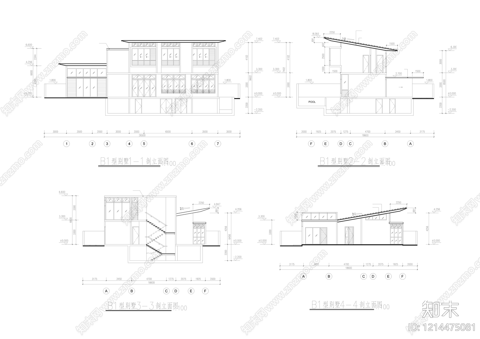 现代别墅建筑cad施工图下载【ID:1214475081】