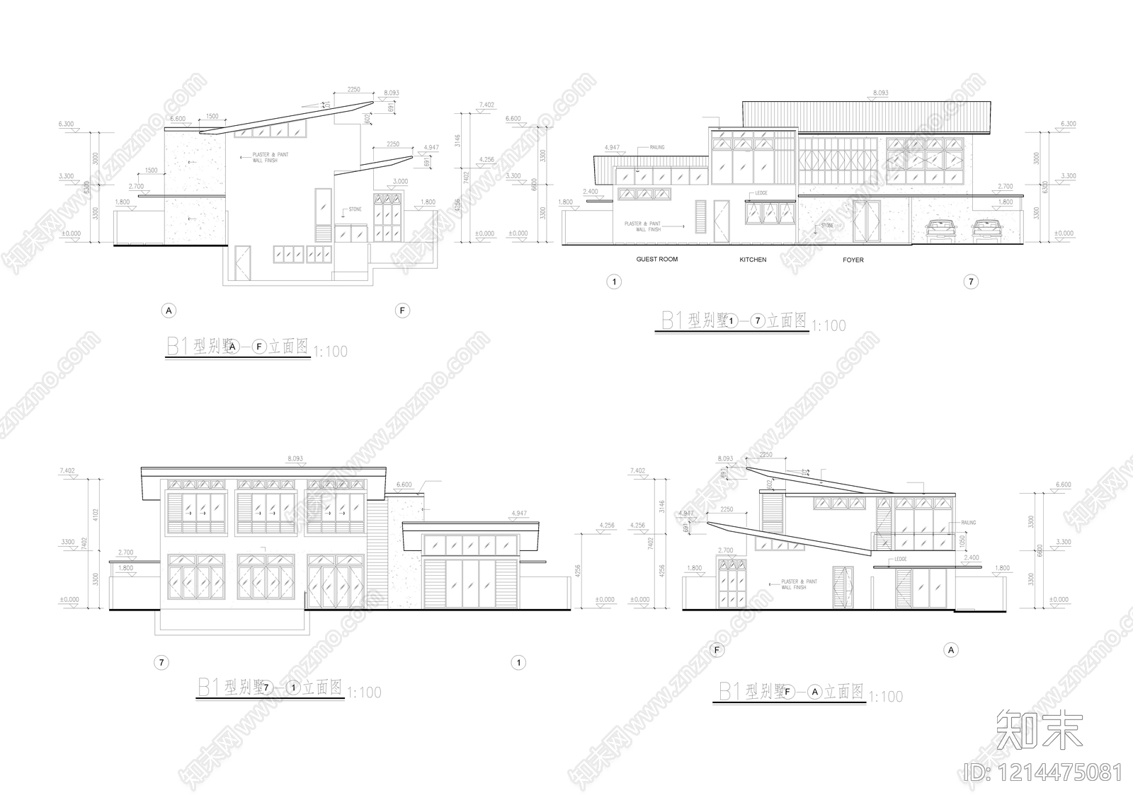 现代别墅建筑cad施工图下载【ID:1214475081】