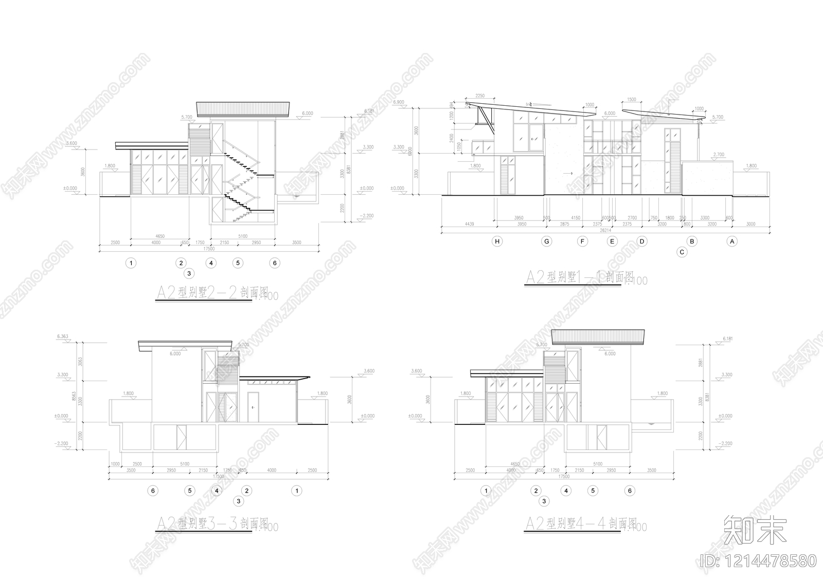 现代别墅建筑cad施工图下载【ID:1214478580】