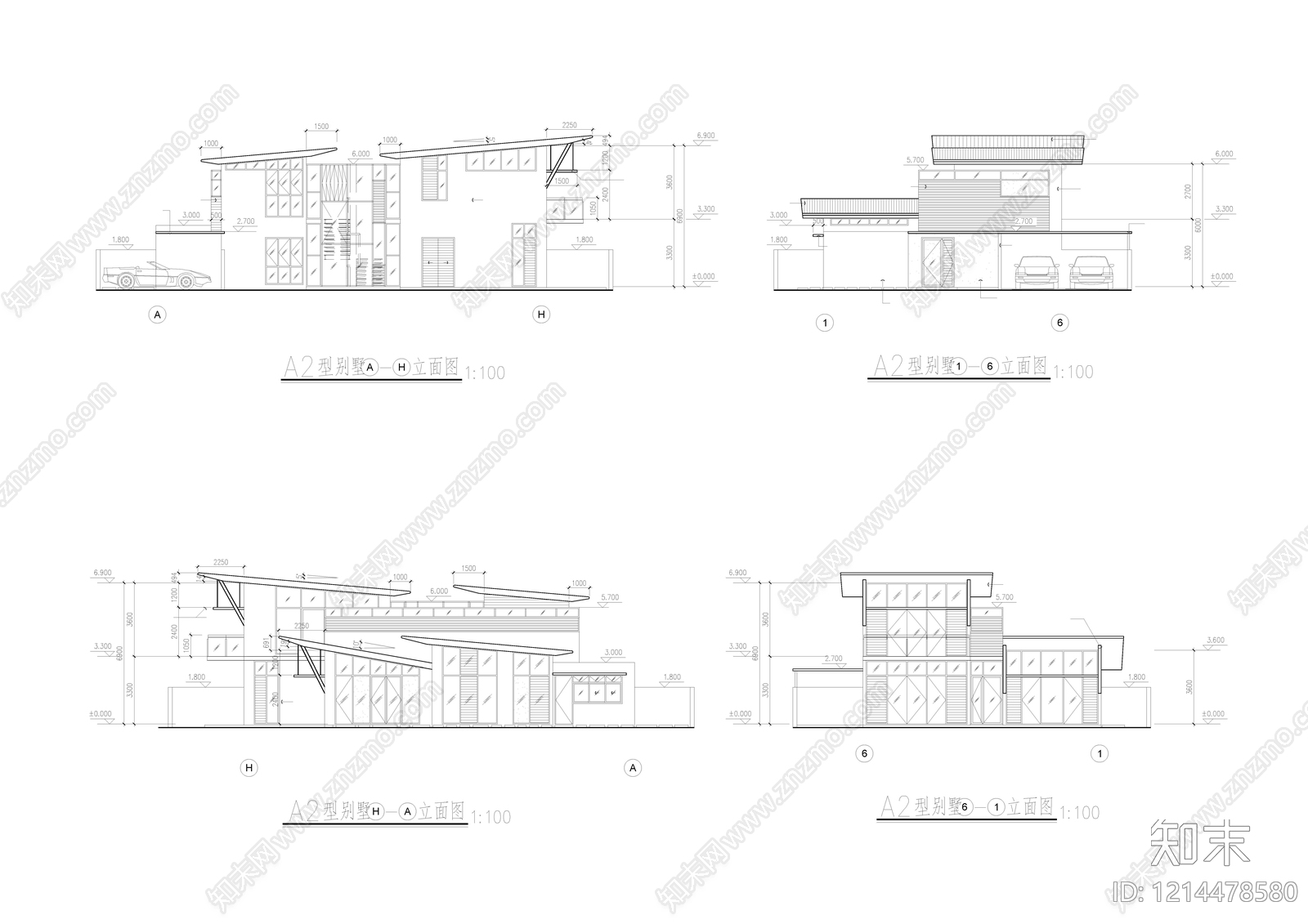 现代别墅建筑cad施工图下载【ID:1214478580】
