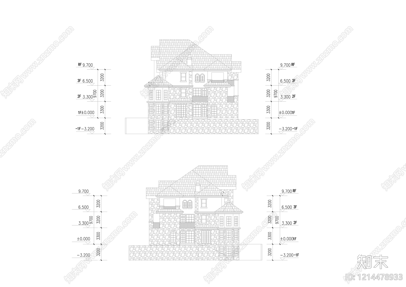 欧式别墅建筑cad施工图下载【ID:1214478933】
