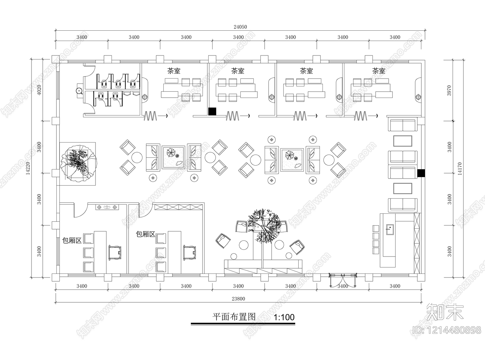 新中式茶馆施工图下载【ID:1214480898】