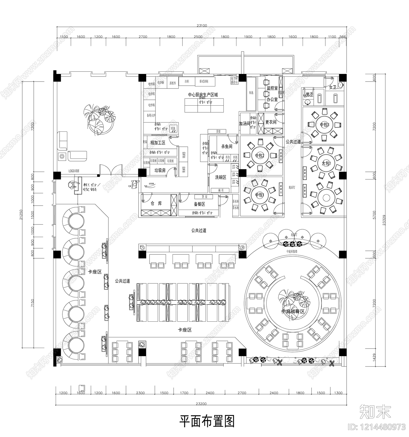新中式中餐厅施工图下载【ID:1214480973】