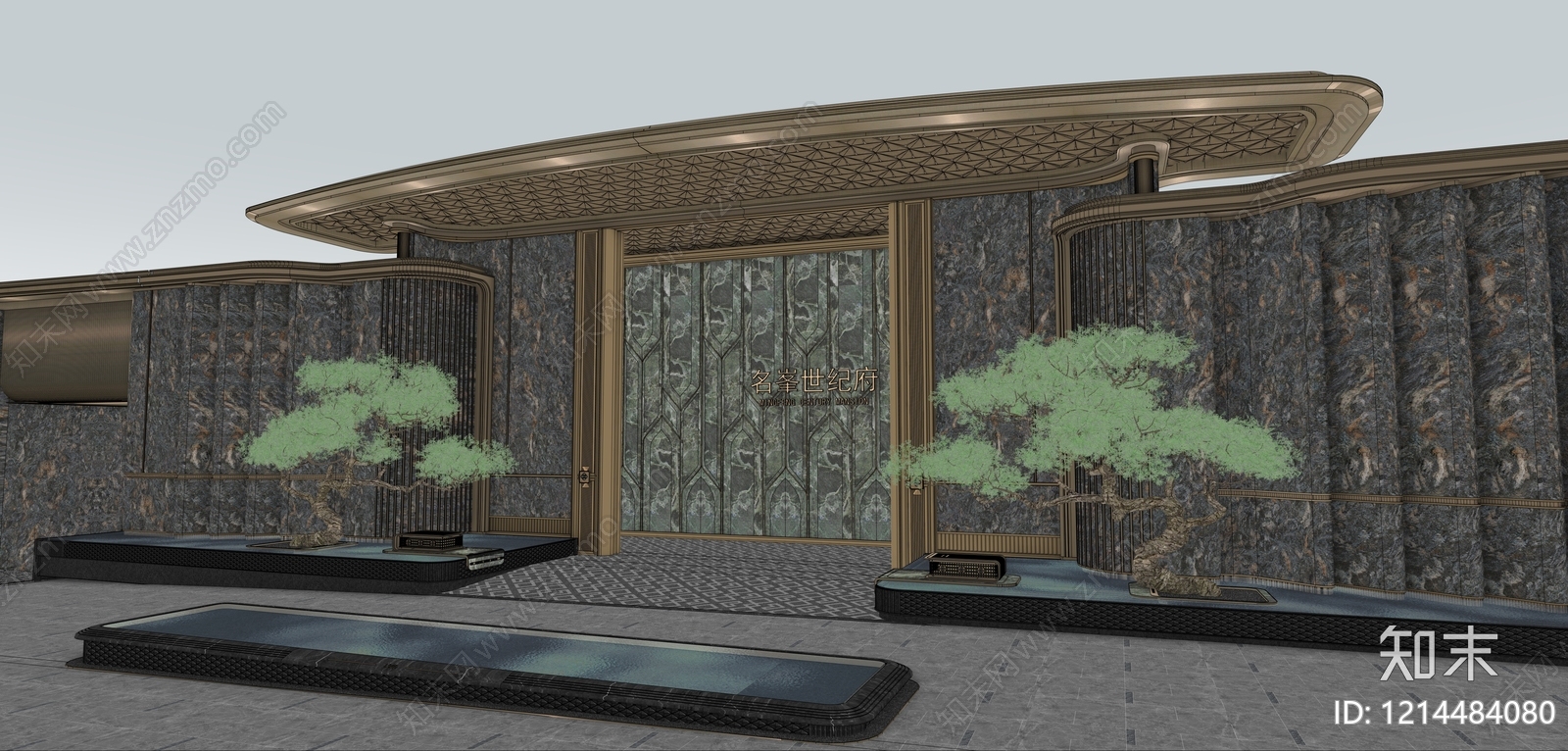 新中式入口大门SU模型下载【ID:1214484080】