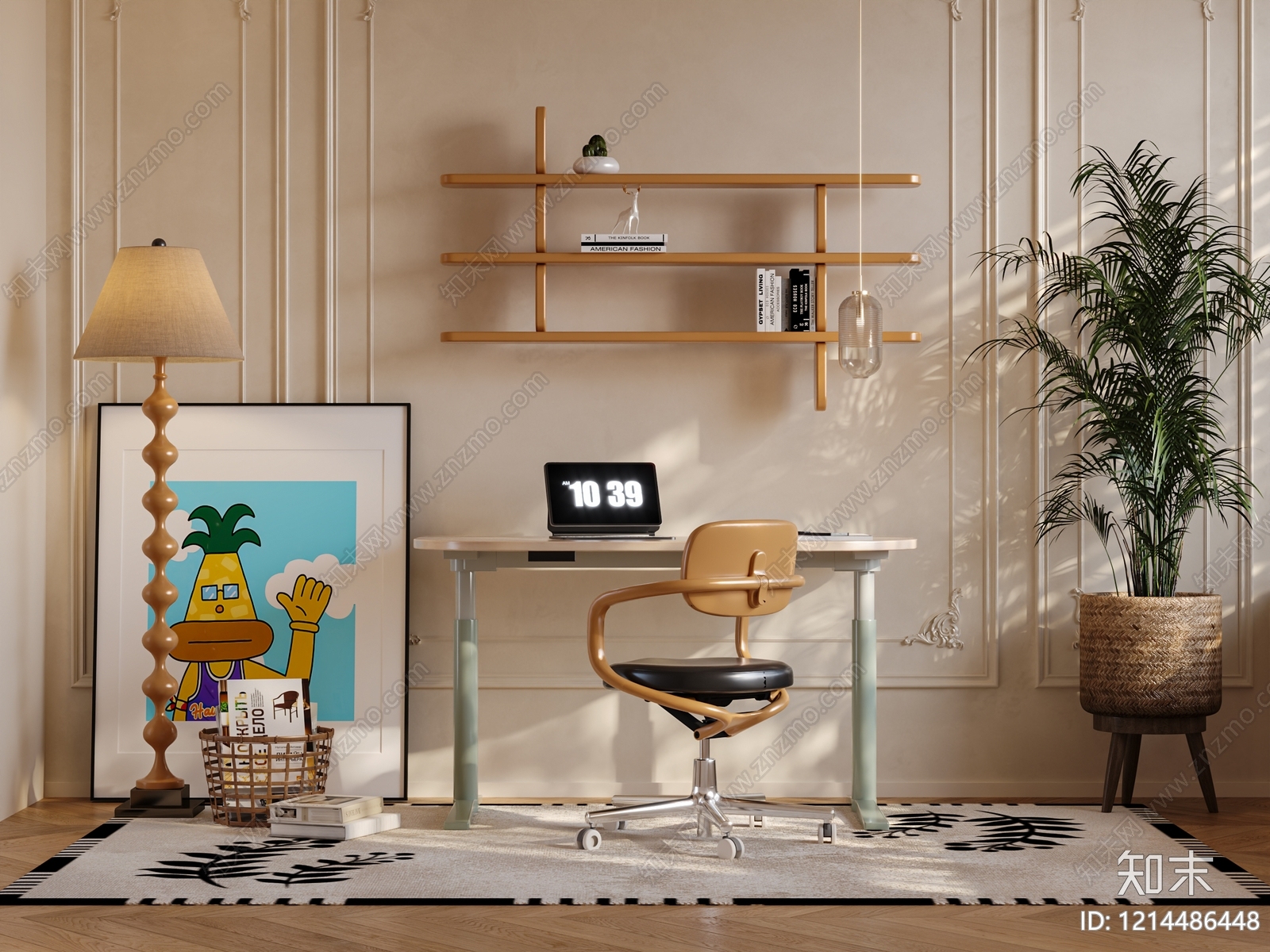 奶油风书房3D模型下载【ID:1214486448】