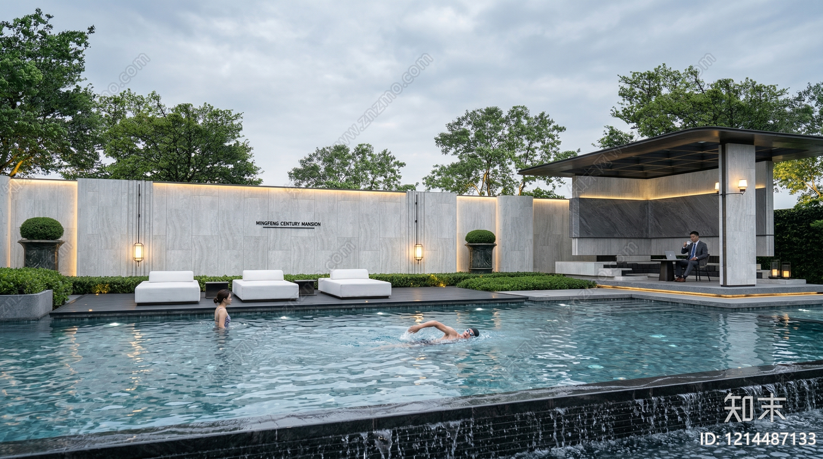 现代简约泳池SU模型下载【ID:1214487133】