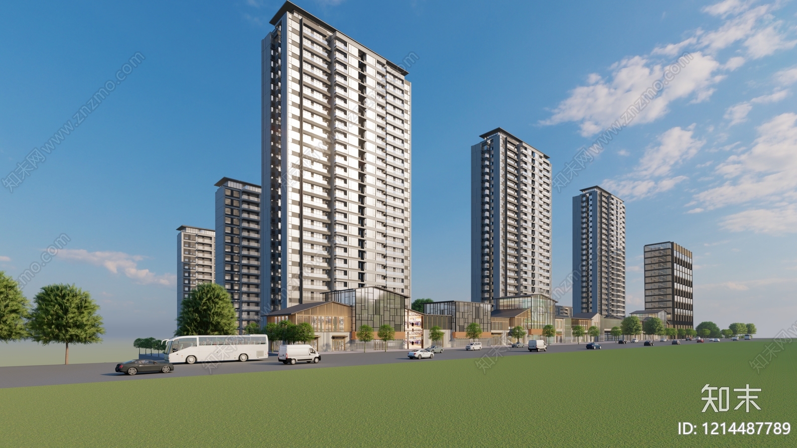 新中式小区建筑SU模型下载【ID:1214487789】
