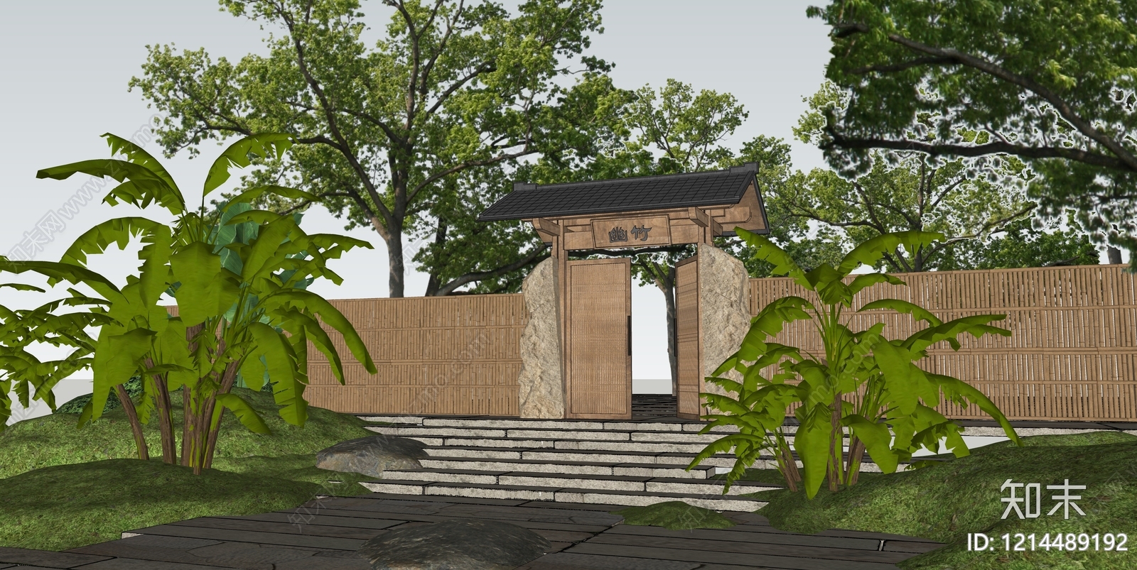 日式禅意入口大门SU模型下载【ID:1214489192】