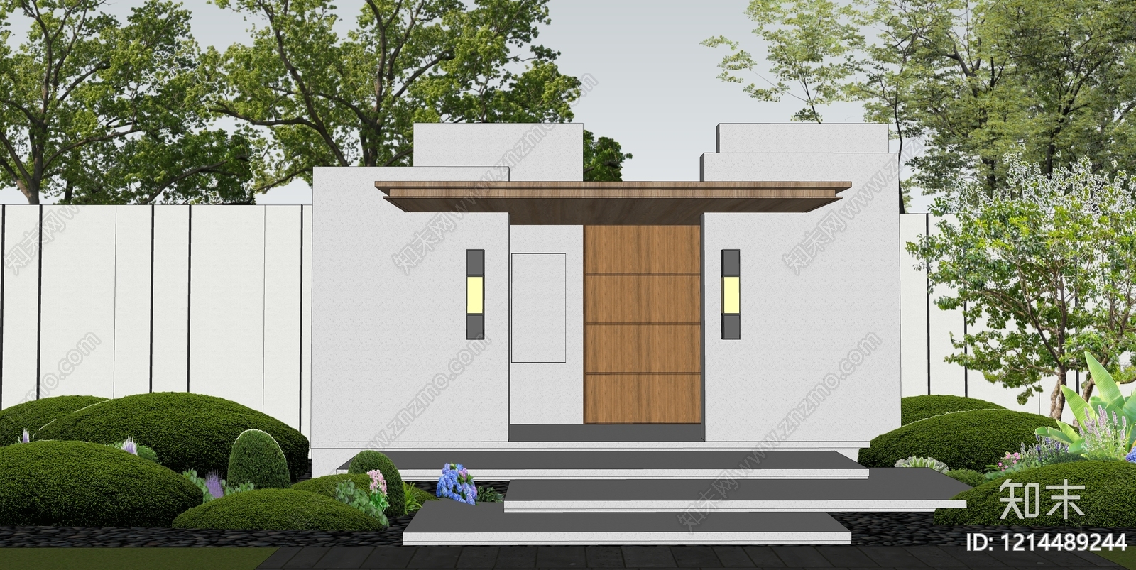 新中式入口大门SU模型下载【ID:1214489244】