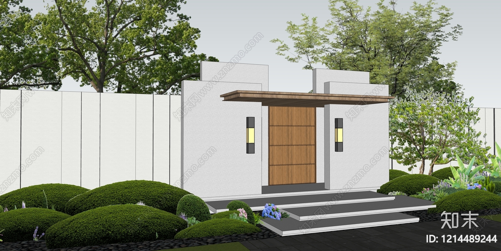 新中式入口大门SU模型下载【ID:1214489244】