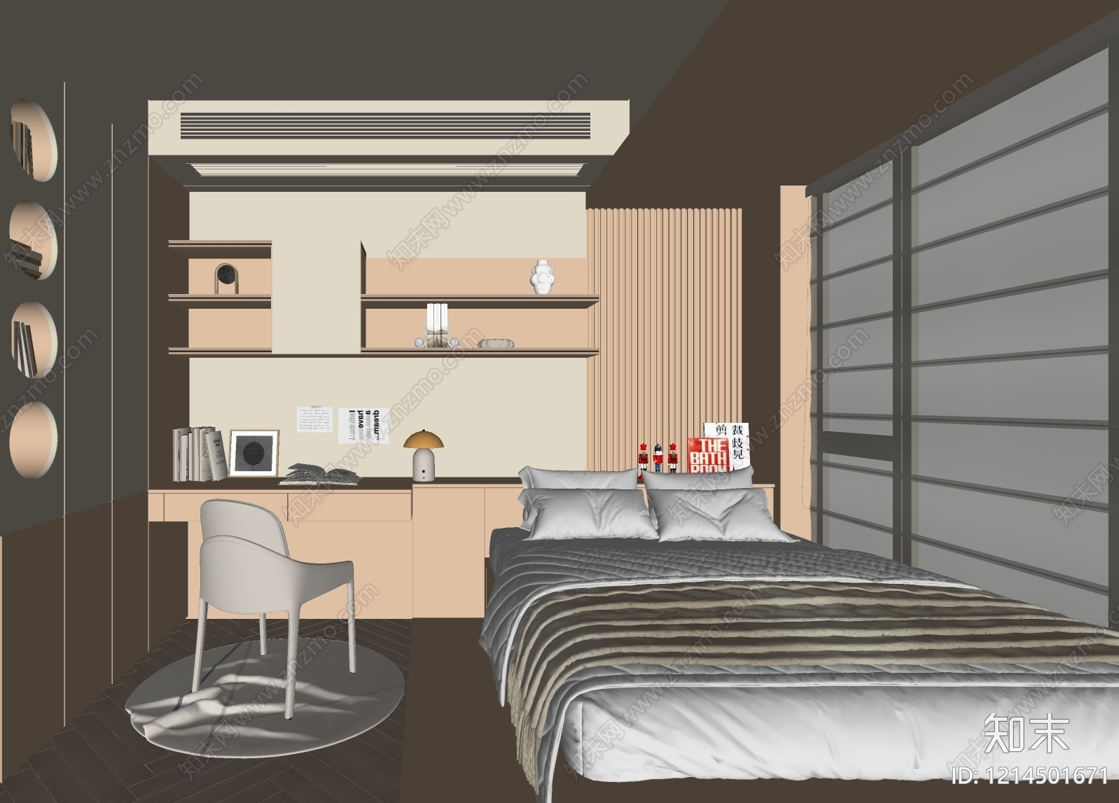 现代榻榻米卧室SU模型下载【ID:1214501671】