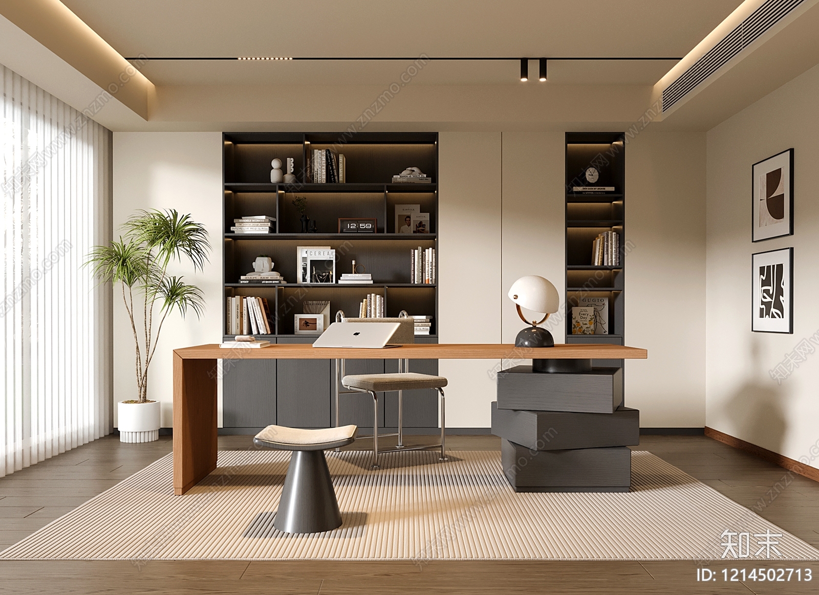 现代简约书房3D模型下载【ID:1214502713】
