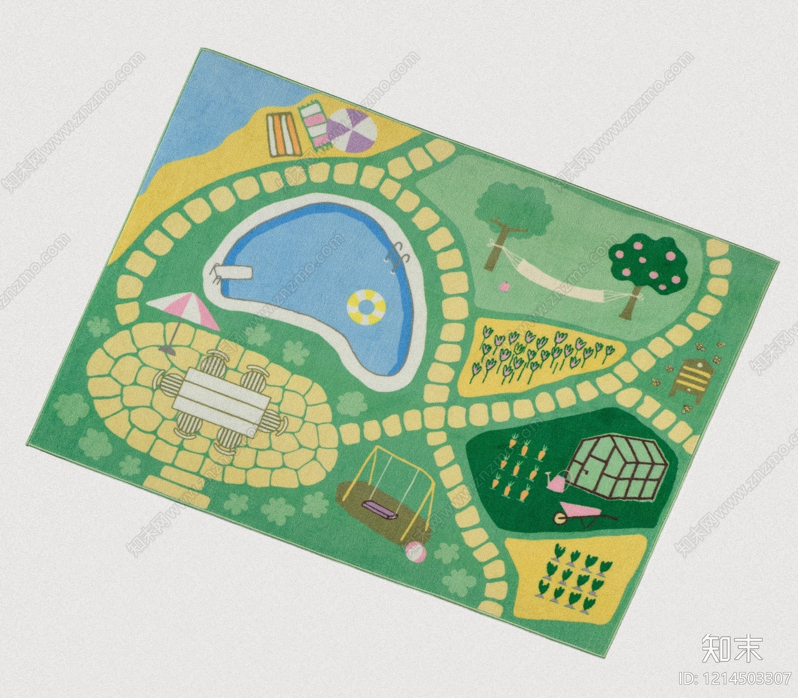儿童插画风儿童地毯3D模型下载【ID:1214503307】