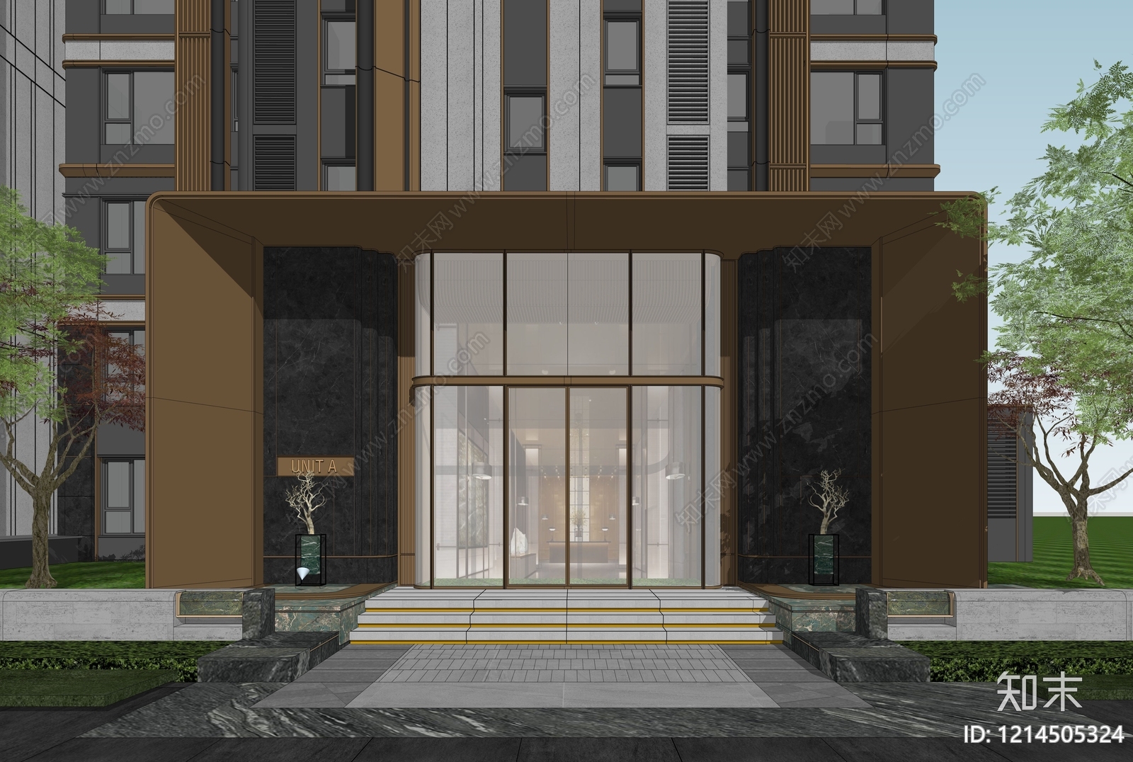 现代轻奢小高层住宅楼SU模型下载【ID:1214505324】